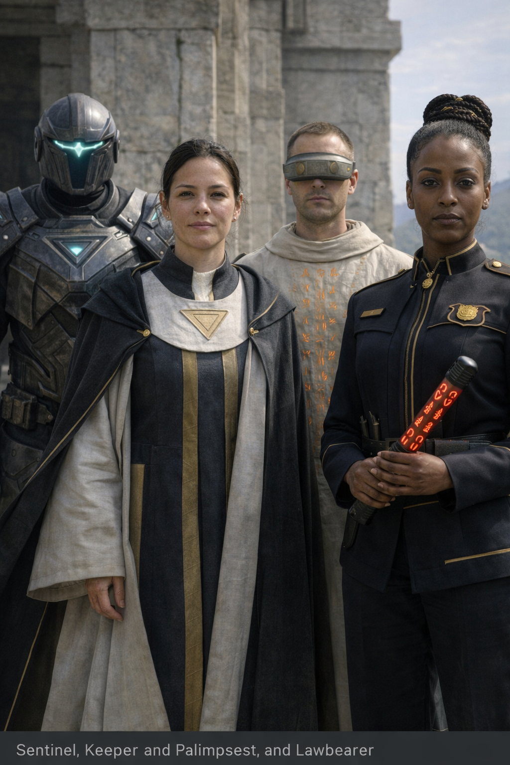 Faction lineup including the Keeper, Sentinel, Palimpsest, and Lawbearer.